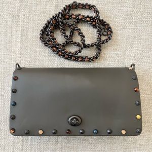 Coach 1941 Dinky Rivets Olive Gray Glovetanned Leather Chain Gunmetal